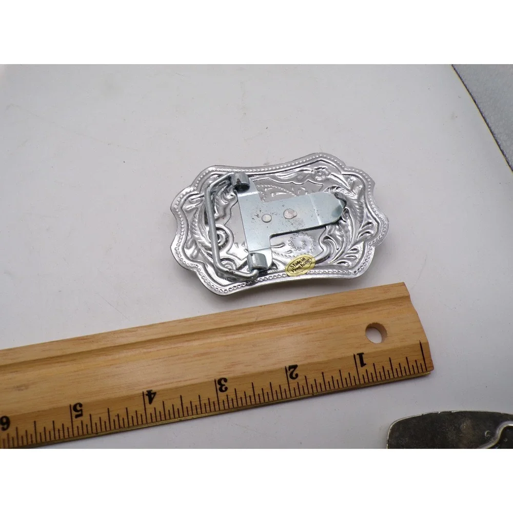 Vintage Silver Western Belt Buckle Alabama State Seal Coin Scalloped Engraved